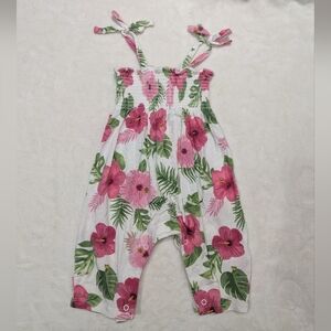 Angel Dear Baby Girl Floral Tie-Strap Jumpsuit - Pink and Green